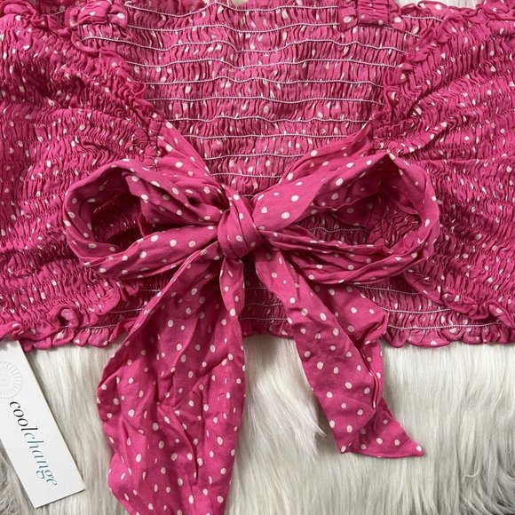 Coolchange Women's Size Large Pink Polka Dot Smocked Daria Top Tie‎ Back - Picture 8 of 10